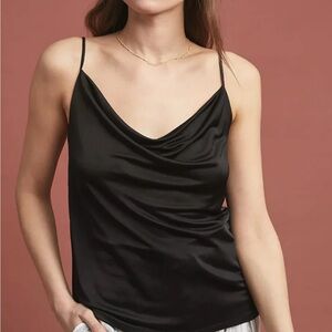 Anthropologie Black Satin Rayon Tank Top with Earrings!